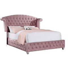 Glam Contemporary Pink Flannelette Upholstered 1pc Twin Size Bed Cabriole Legs Wingback Design Bedroom Furniture