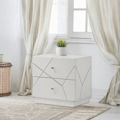 Ultra Modern White Finish Stylish Nightstand with 2x Drawers Embossed Lines Design Contemporary Bedroom Furniture 1pc Bedside Cabinet