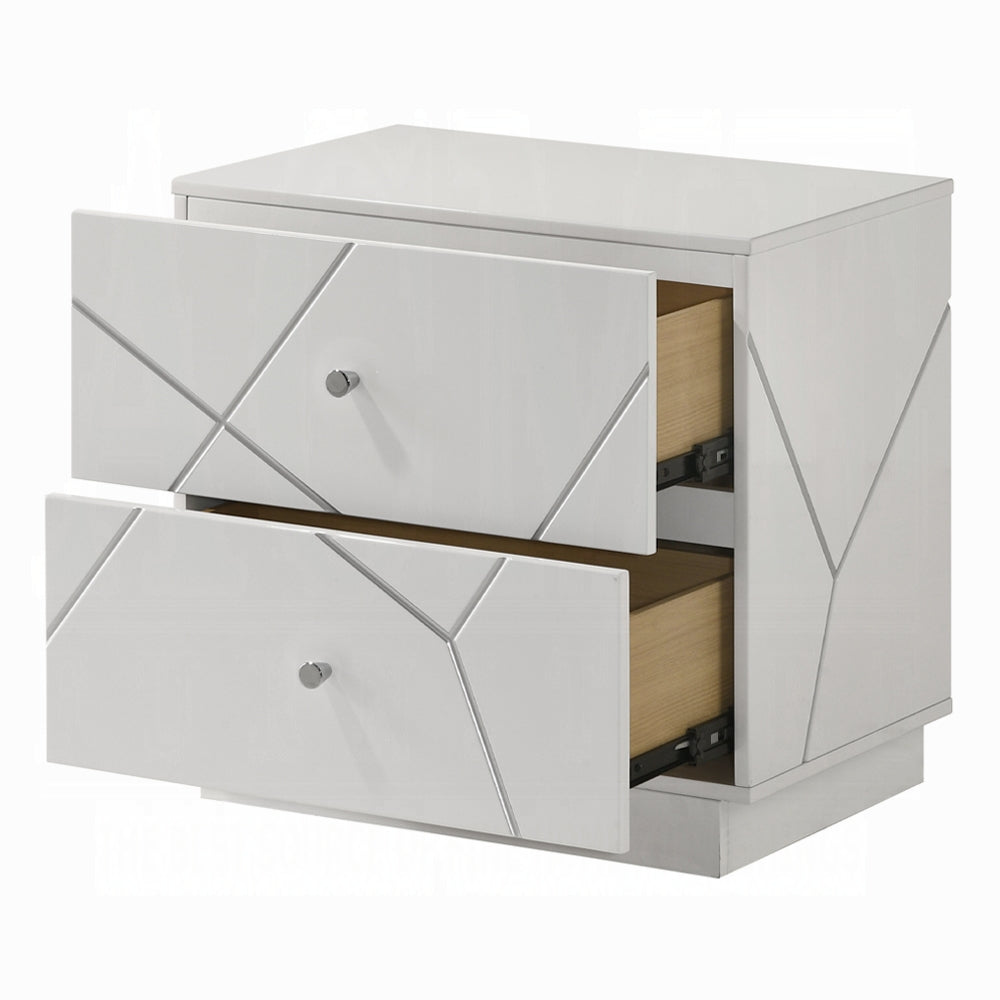 Ultra Modern White Finish Stylish Nightstand with 2x Drawers Embossed Lines Design Contemporary Bedroom Furniture 1pc Bedside Cabinet