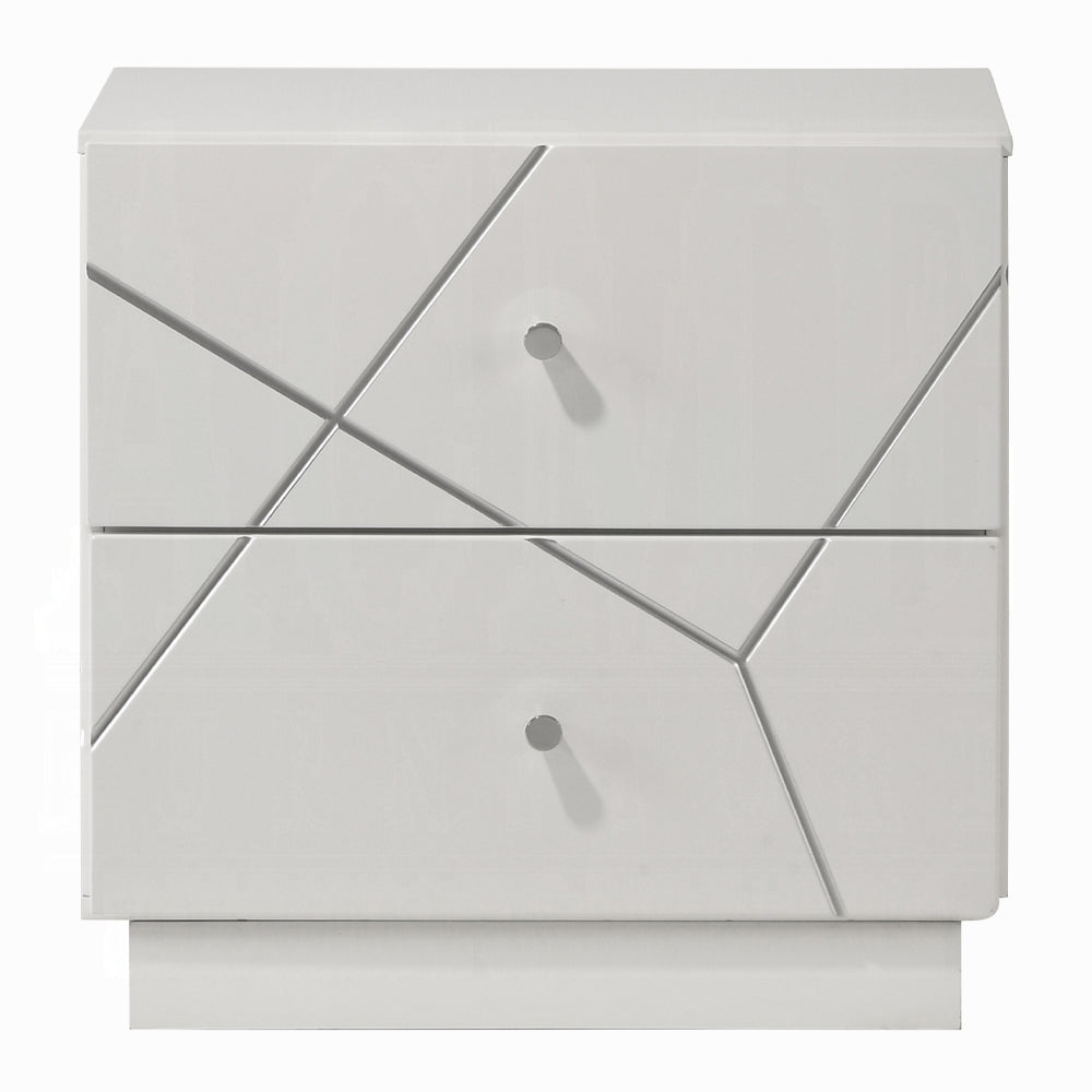 Ultra Modern White Finish Stylish Nightstand with 2x Drawers Embossed Lines Design Contemporary Bedroom Furniture 1pc Bedside Cabinet