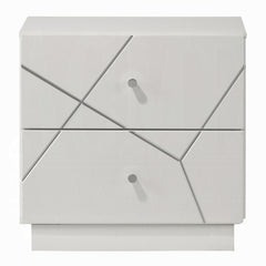 Ultra Modern White Finish Stylish Nightstand with 2x Drawers Embossed Lines Design Contemporary Bedroom Furniture 1pc Bedside Cabinet