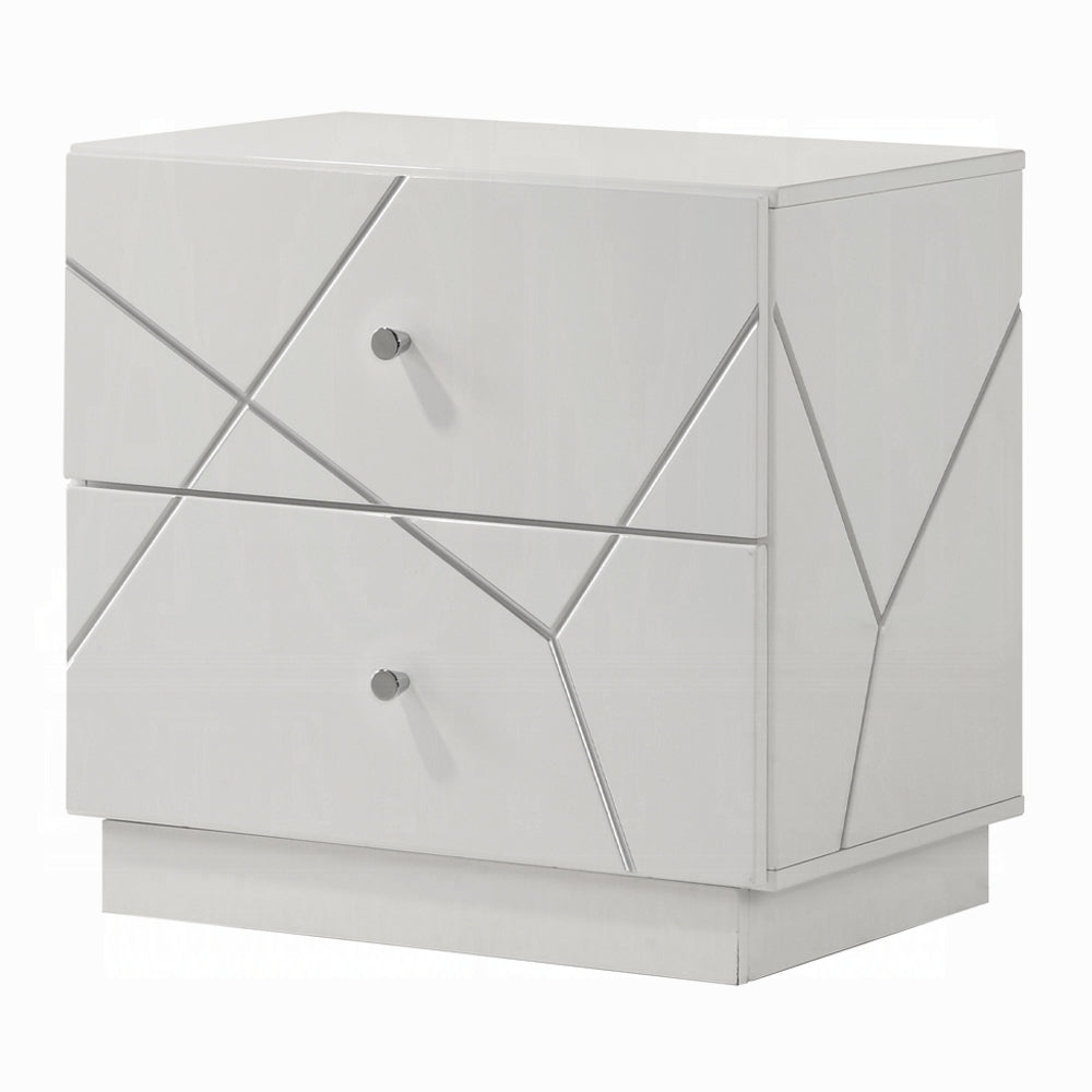 Ultra Modern White Finish Stylish Nightstand with 2x Drawers Embossed Lines Design Contemporary Bedroom Furniture 1pc Bedside Cabinet