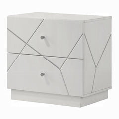 Ultra Modern White Finish Stylish Nightstand with 2x Drawers Embossed Lines Design Contemporary Bedroom Furniture 1pc Bedside Cabinet