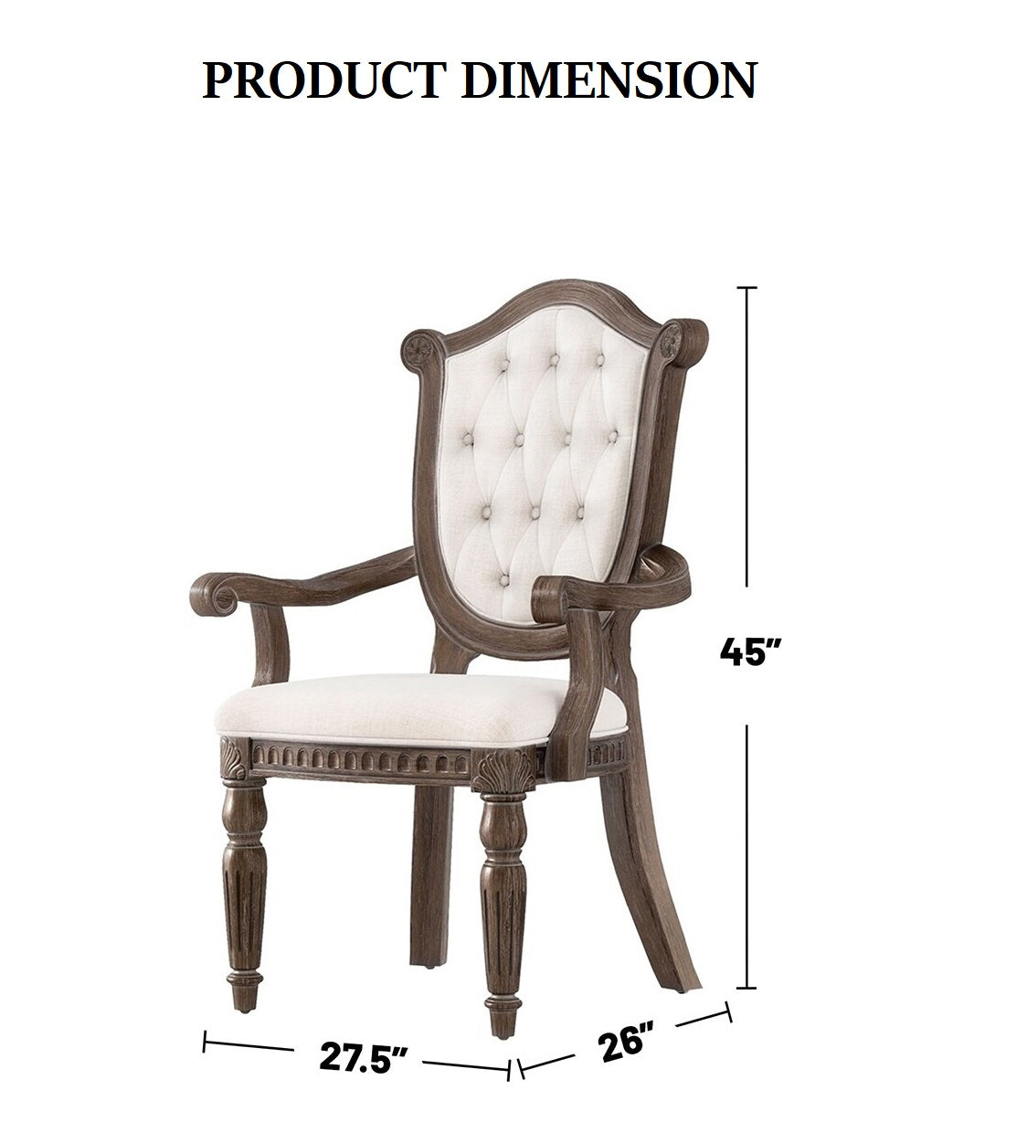 Rustic Style 2pc Arm Chair Diamond Tufted Chair Back Fluted Front Legs Weather Oak And Beige Finish Dining Room