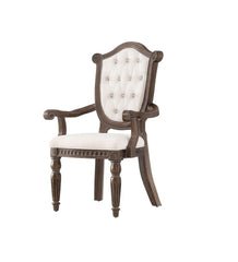 Rustic Style 2pc Arm Chair Diamond Tufted Chair Back Fluted Front Legs Weather Oak And Beige Finish Dining Room