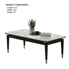 Contemporary Style 1pc Coffee Table Sintered Stone Top Silver Capped Arrow Legs Black And White Finish
