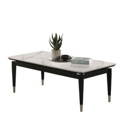 Contemporary Style 1pc Coffee Table Sintered Stone Top Silver Capped Arrow Legs Black And White Finish