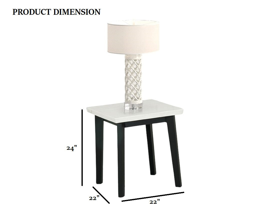 Contemporary Style Square End Table Marble Top White And Black Finish Primary Living Room