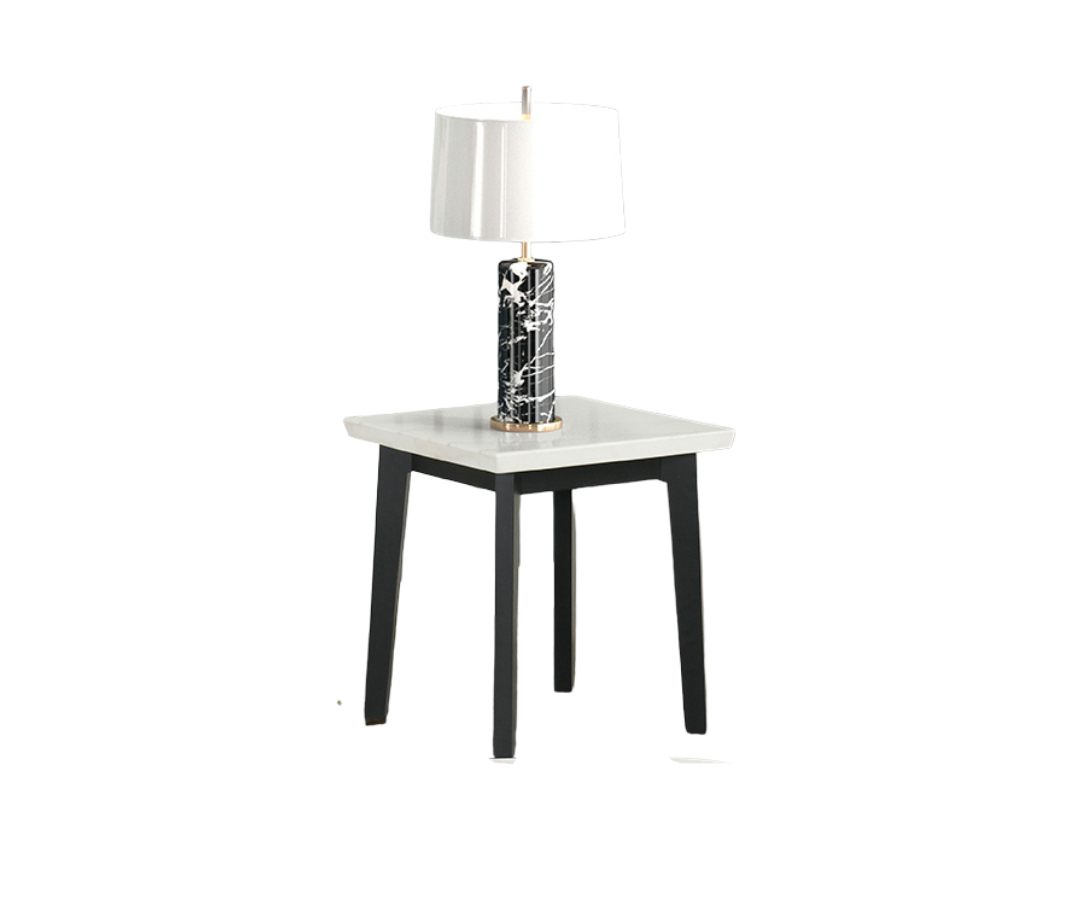 Contemporary Style Square End Table Marble Top White And Black Finish Primary Living Room