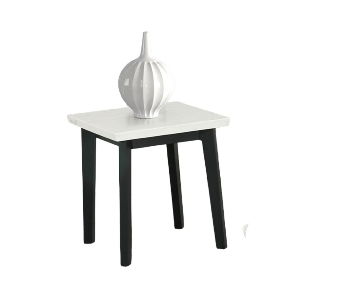 Contemporary Style Square End Table Marble Top White And Black Finish Primary Living Room