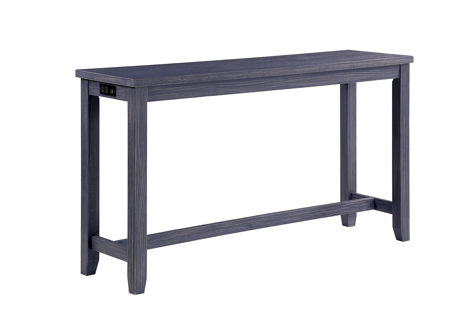 4pc Dining Table Set 1x Table 3x Stools Padded Seat Nailhead Trim USB Port And Power Outlet Antique Blue And Gray Finish