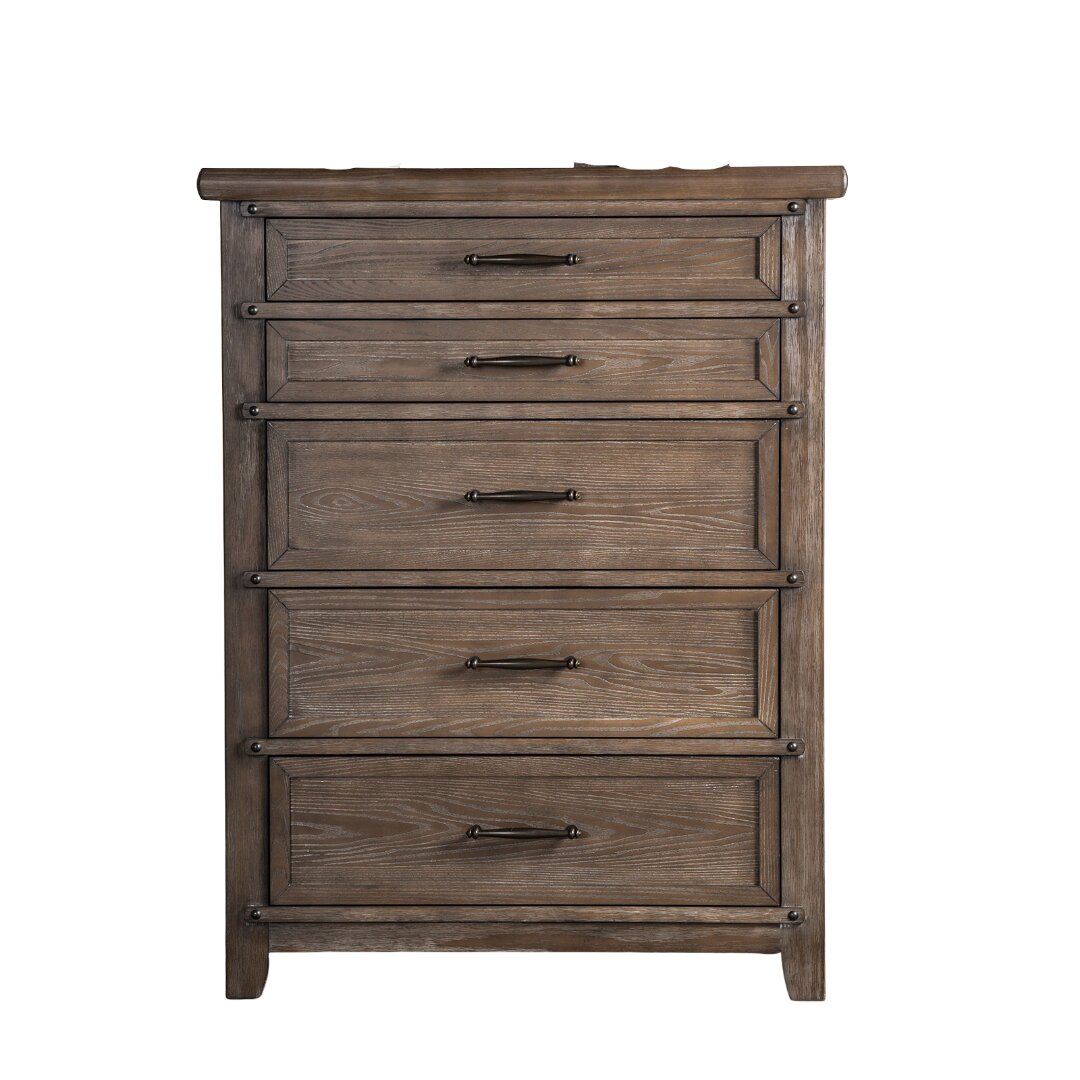Transitional Style Brown Finish Chest 1pc 5-Drawers Panel Style Headboard Ball Bearing Glides Bedroom Furniture