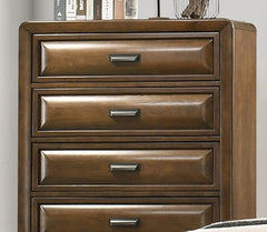 Transitional Style Chest 1pc English Dovetail Drawers Center Metal Glides Cup Handles Bracket Legs Brown Finish Bedroom Furniture