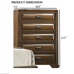 Transitional Style Chest 1pc English Dovetail Drawers Center Metal Glides Cup Handles Bracket Legs Brown Finish Bedroom Furniture