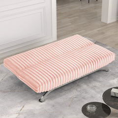 Pink Finish Futon Sofa Bed Contemporary Style Chrome Finish Base Legs Convert Into Bed With Extra Support Metal Leg