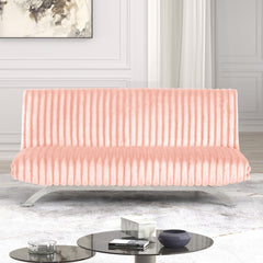 Pink Finish Futon Sofa Bed Contemporary Style Chrome Finish Base Legs Convert Into Bed With Extra Support Metal Leg