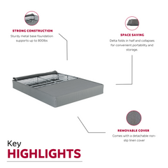 Foldable 9 in. Metal Mattress Bed Base, Twin-Size Box Spring Foundation Bed, Grey