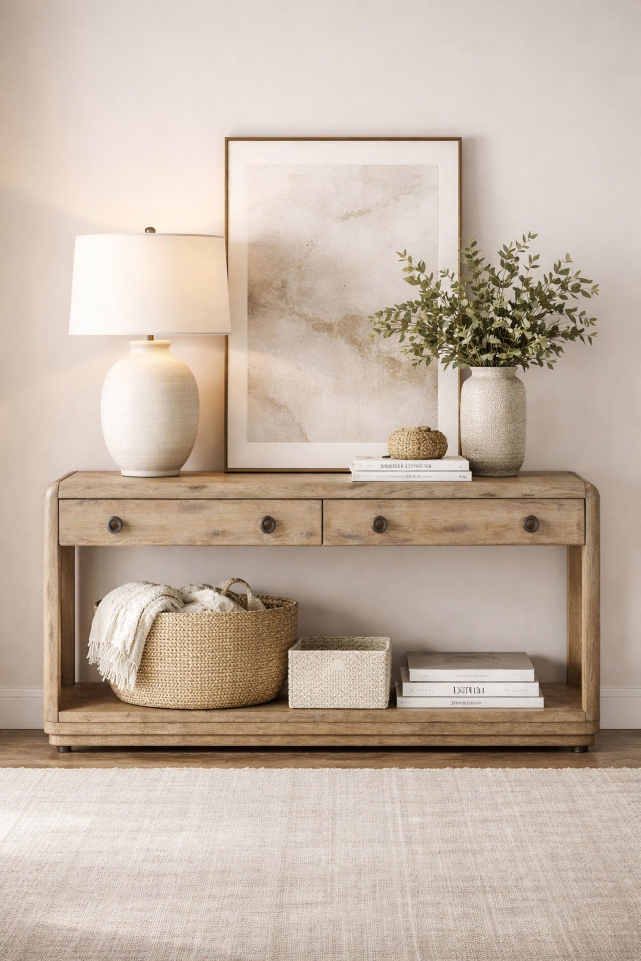 English Knotty Oak Console Table