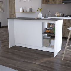 Mercury Kitchen Island with spacious Countertop, Double Door Cabinets, and 2 Open Storage Shelves