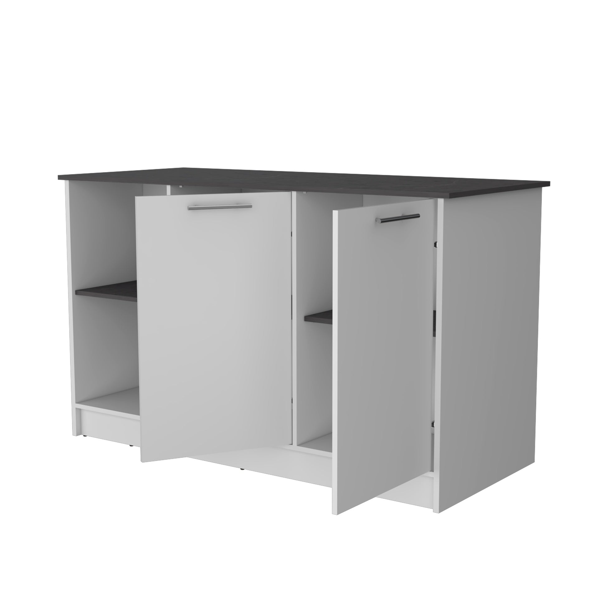 Mercury Kitchen Island with spacious Countertop, Double Door Cabinets, and 2 Open Storage Shelves