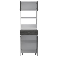 Auburn  Microwave Pantry Cabinet, Two Cabinets, Two Open Shelves, Drawer