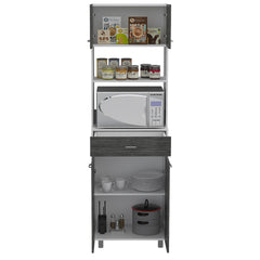 Auburn  Microwave Pantry Cabinet, Two Cabinets, Two Open Shelves, Drawer