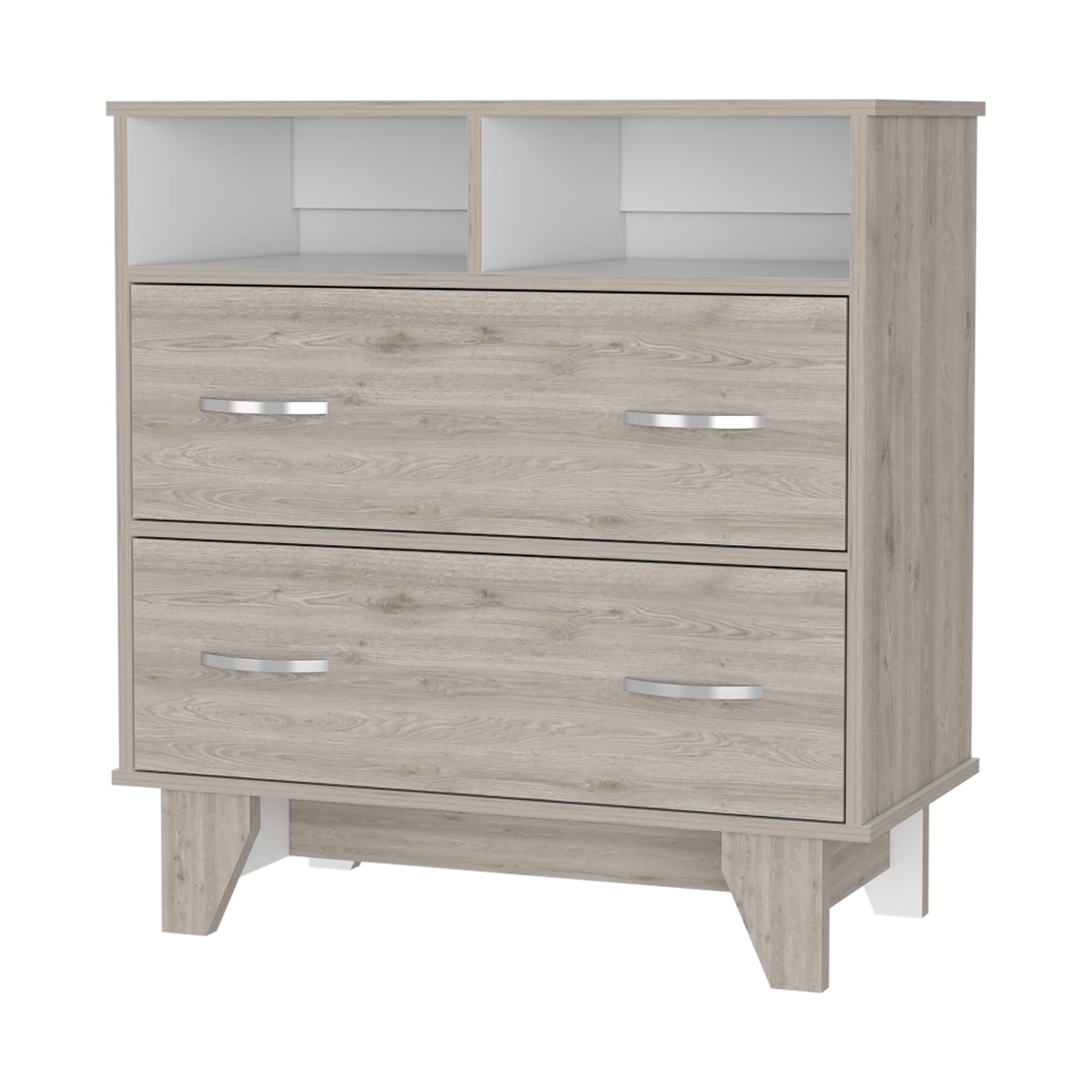 Portobelo Two Drawer Dresser, Two Shelves, Superior Top, Four Legs