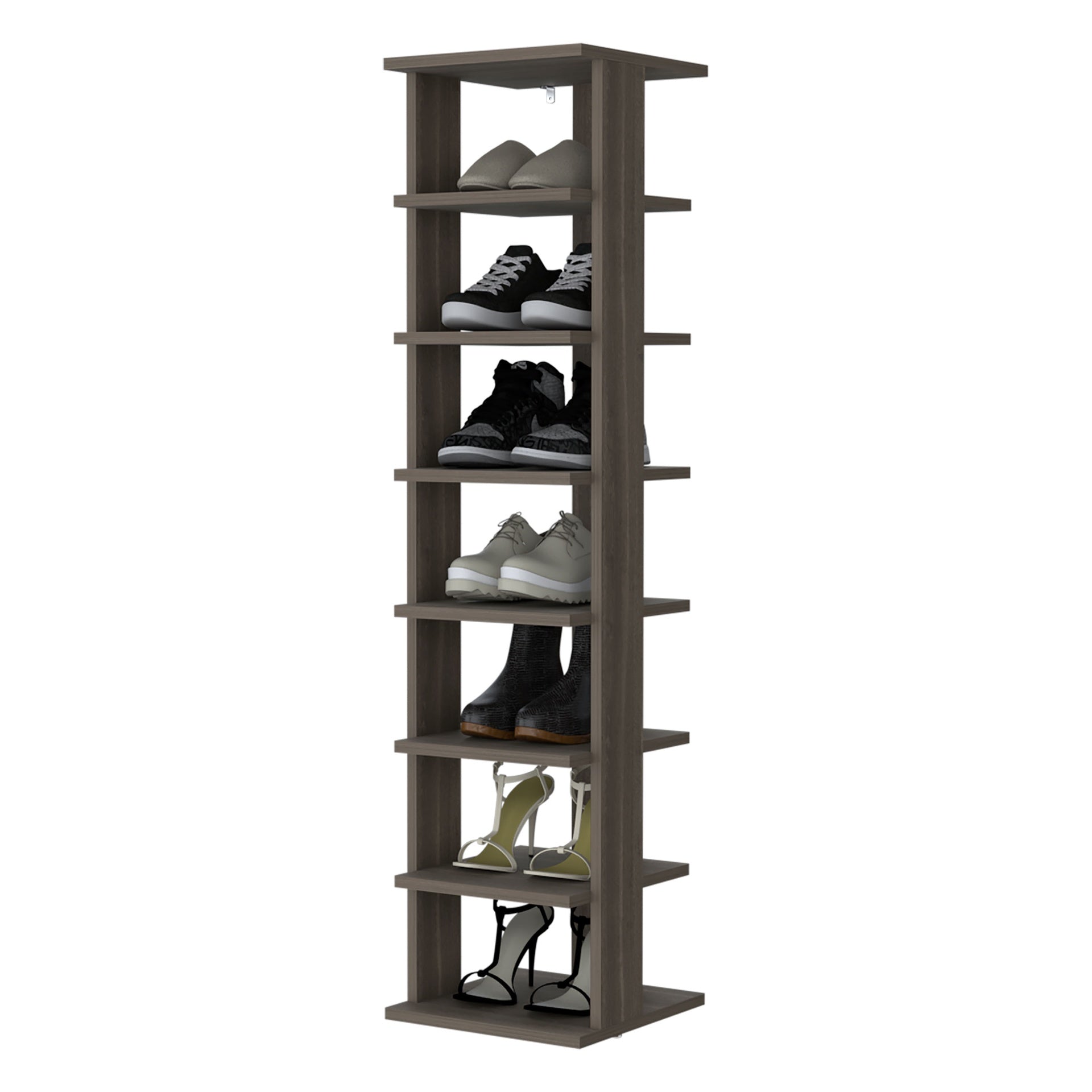 FM FURNITURE Ivonny 7-Tier Tall Vertical Shoe Rack, Freestanding Organizer with Open Shelves, Gray Walnut