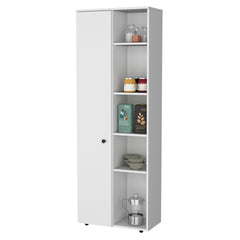FM FURNITURE Harman Multistorage Kitchen Pantry with 1 door and 5 open shelves, White