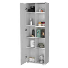 FM FURNITURE Harman Multistorage Kitchen Pantry with 1 door and 5 open shelves, White