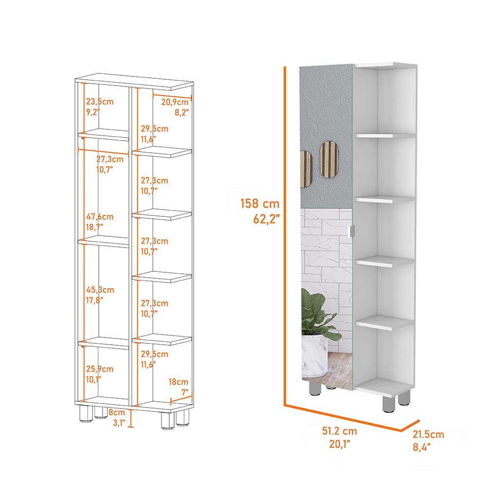 Los Angeles Linen  Cabinet, Mirror, Five Shelves