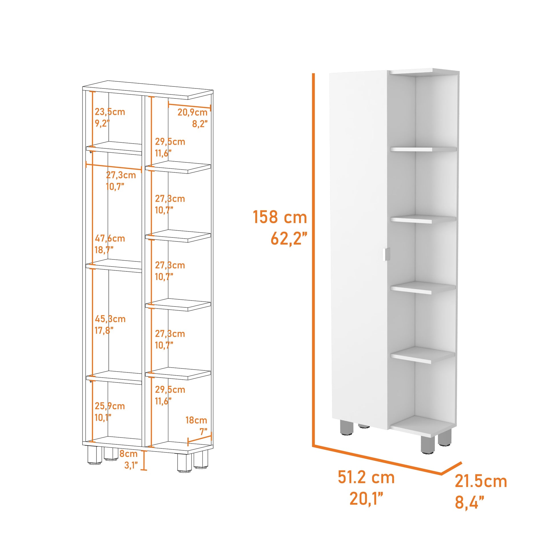 Los Angeles Linen  Cabinet, Five Shelves, One Cabinet, Divisions