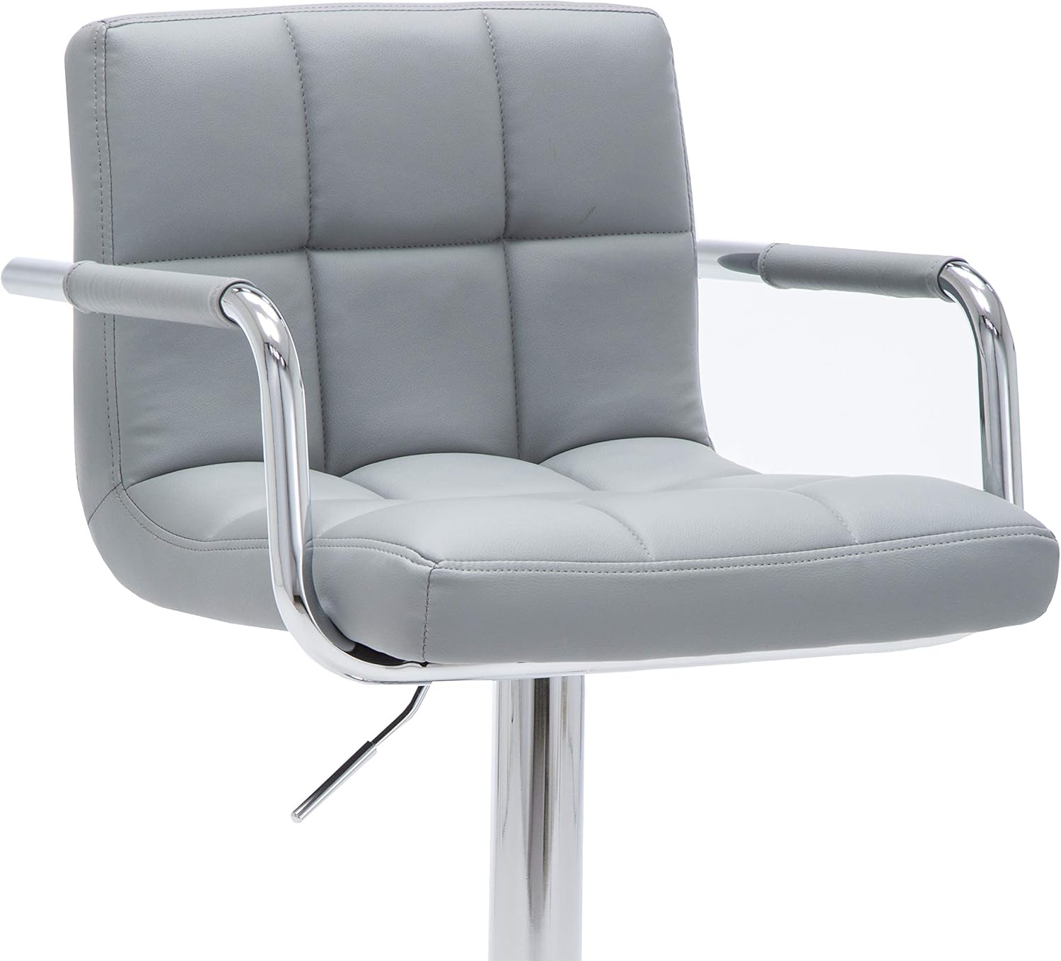 Contemporary Adjustable Swivel Arm Bar Stool with Cushion, Gray