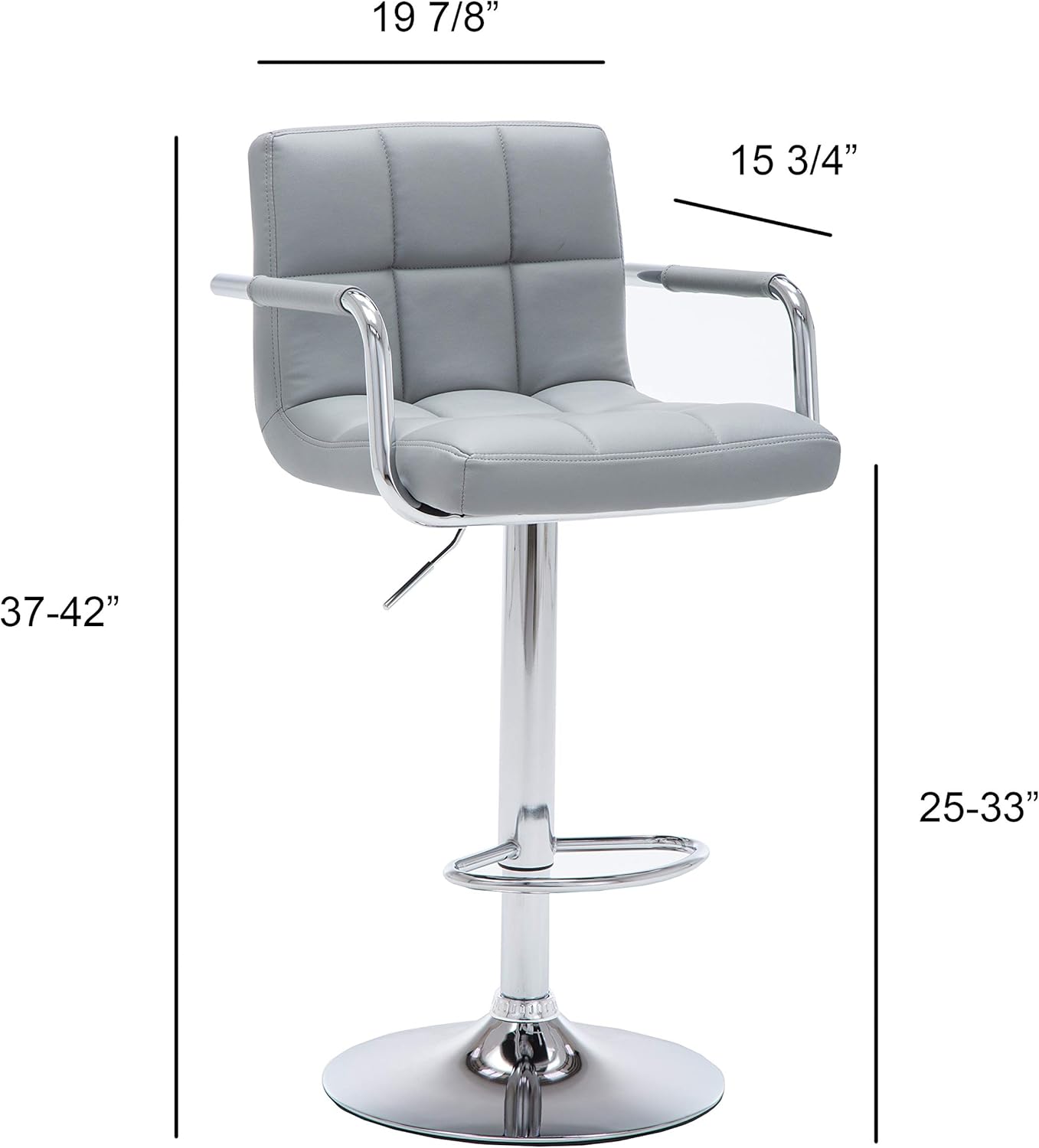 Contemporary Adjustable Swivel Arm Bar Stool with Cushion, Gray