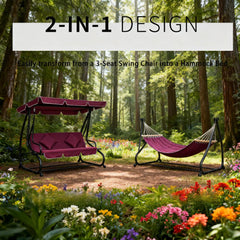3-Seat Red  Swing Bench  Swing Glider with Adjustable Canopy, Removable Cushion and Pillows, for Porch, Garden, Poolside, Backyard