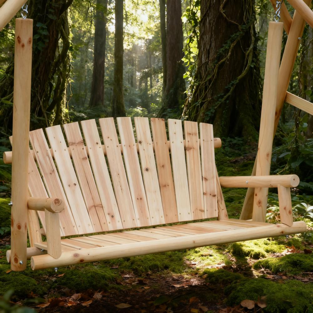 Wooden Swing 2-Seat Wooden Swing Bench, Ergonomic Design, 'A' Frame Construction, Stable and Non-Slip, Solid Wood Frame Log Garden Swing