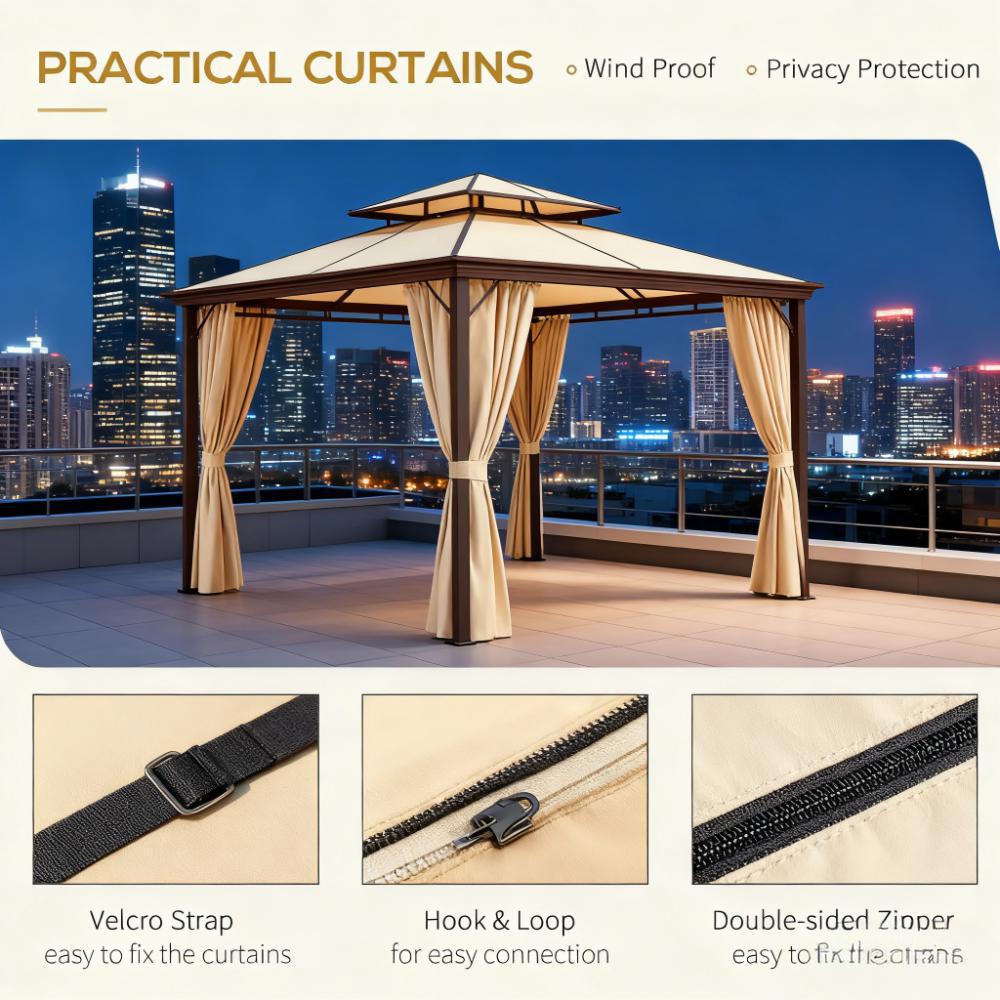 Gazebo 10' x 10' Steel Outdoor Patio Gazebo with Polyester Privacy Curtains
