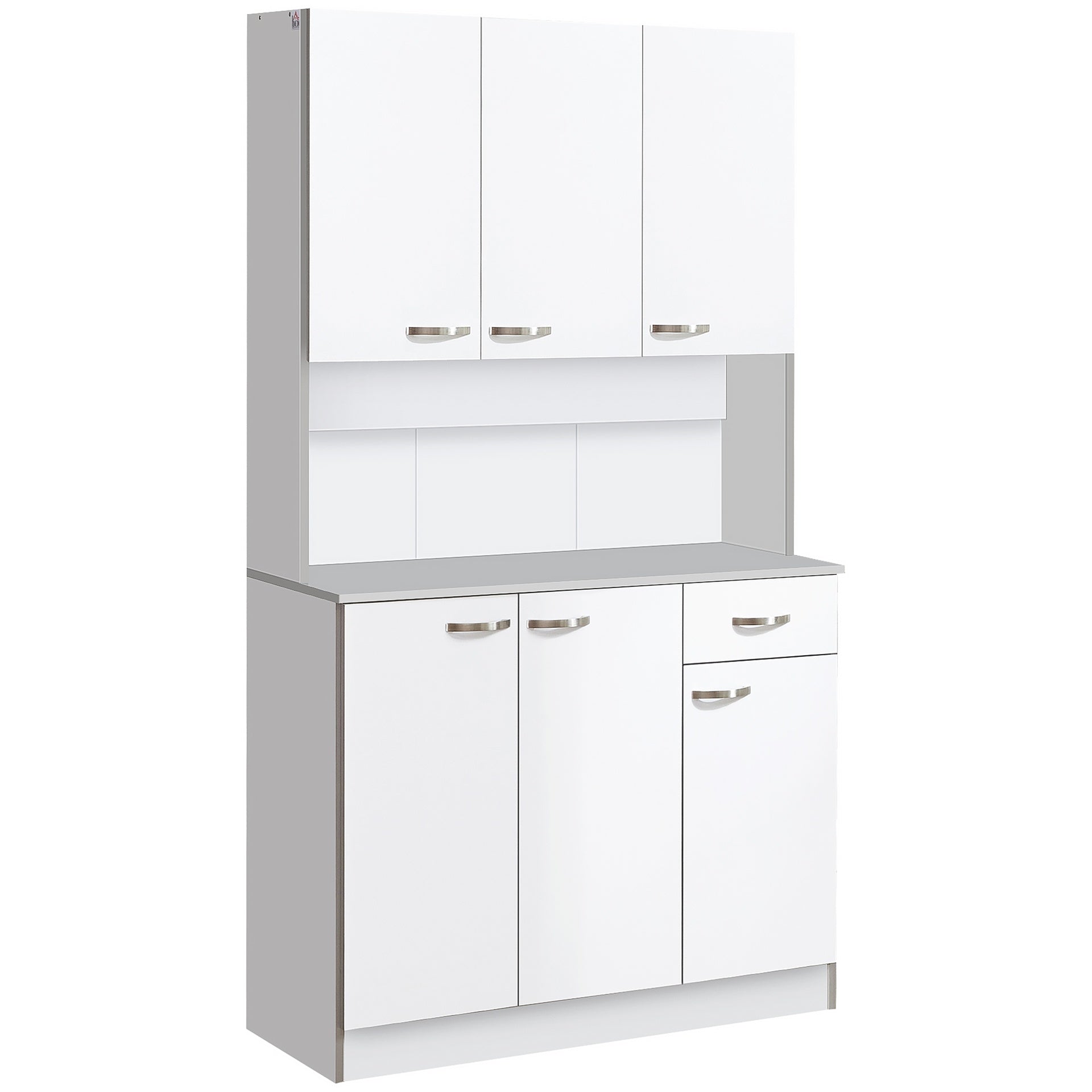 Kitchen Pantry 71" Kitchen Pantry Cabinet, Tall Storage Cabinet with Microwave Stand, Modern Kitchen Hutch with Countertop, 6 Doors, Storage Drawer, 3 Adjustable Shelves