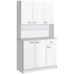 Kitchen Pantry 71" Kitchen Pantry Cabinet, Tall Storage Cabinet with Microwave Stand, Modern Kitchen Hutch with Countertop, 6 Doors, Storage Drawer, 3 Adjustable Shelves