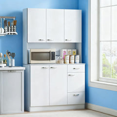 Kitchen Pantry 71" Kitchen Pantry Cabinet, Tall Storage Cabinet with Microwave Stand, Modern Kitchen Hutch with Countertop, 6 Doors, Storage Drawer, 3 Adjustable Shelves
