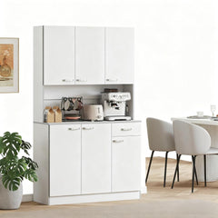 Kitchen Pantry 71" Kitchen Pantry Cabinet, Tall Storage Cabinet with Microwave Stand, Modern Kitchen Hutch with Countertop, 6 Doors, Storage Drawer, 3 Adjustable Shelves