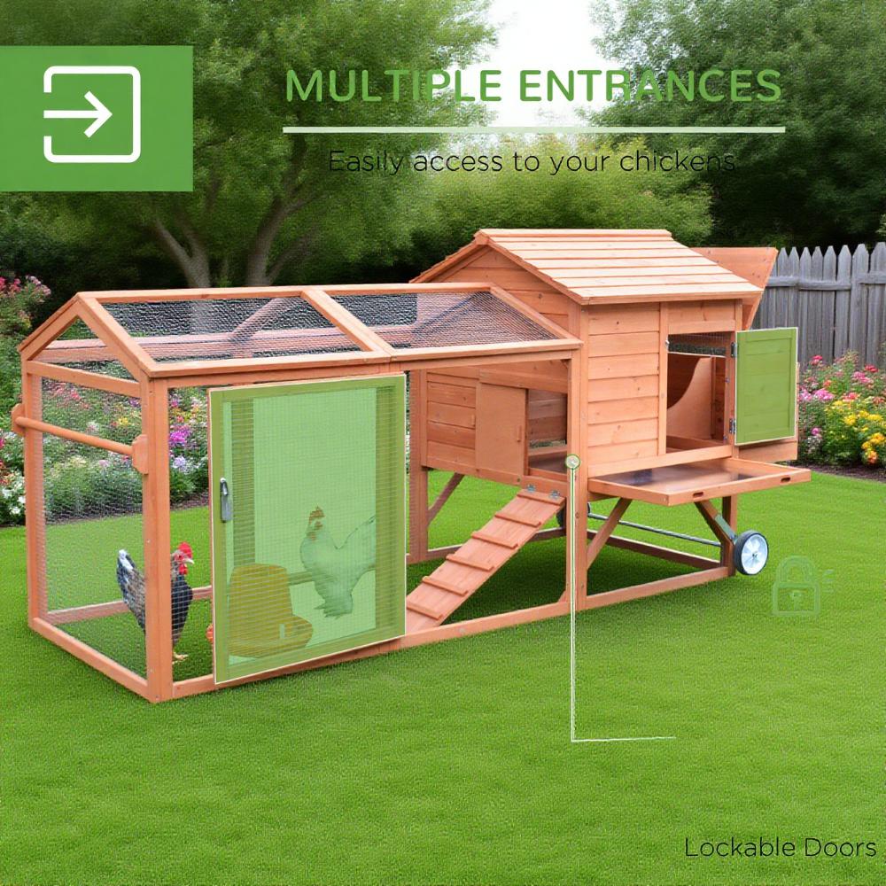 Chicken Coop Wooden Hen House Poultry Cage Pen Portable with Wheels and Nesting Box, Chicken Cage for Backyard Outdoor, Natural