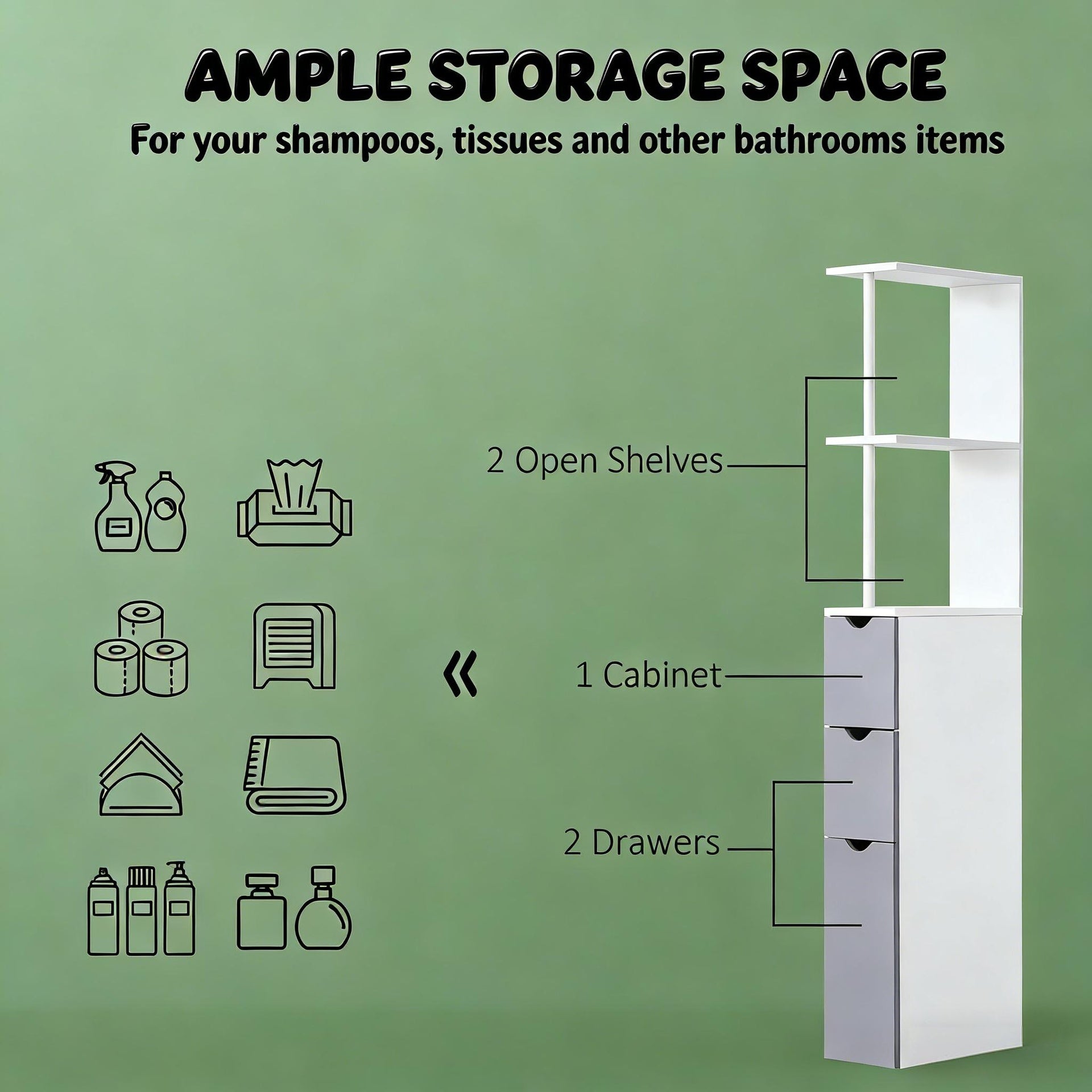 Narrow Storage Tower,Side Floor Organizer,Bathroom Storage Cabinet