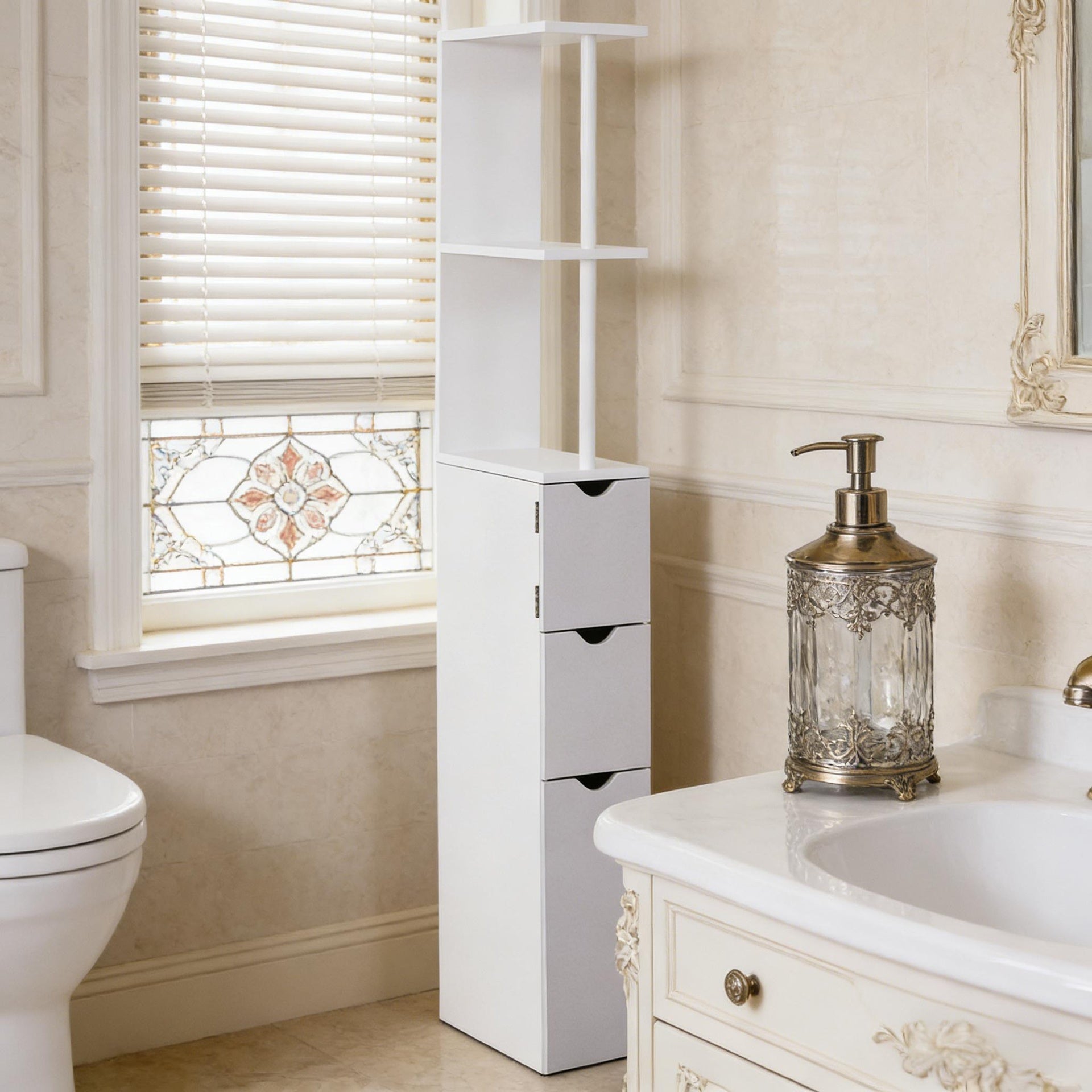 Narrow Storage Tower,Side Floor Organizer,Bathroom Storage Cabinet