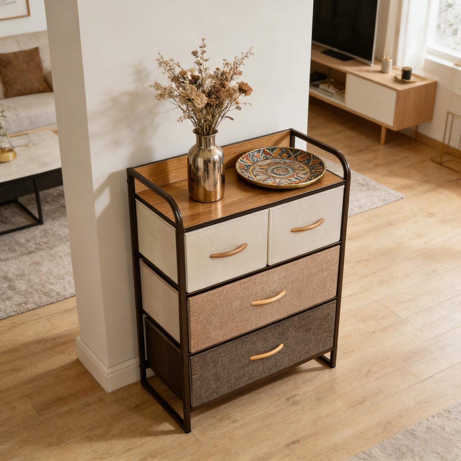 Freestanding Storage Dresser,3-Tier Storage Tower,Chic Storage Organization Unit