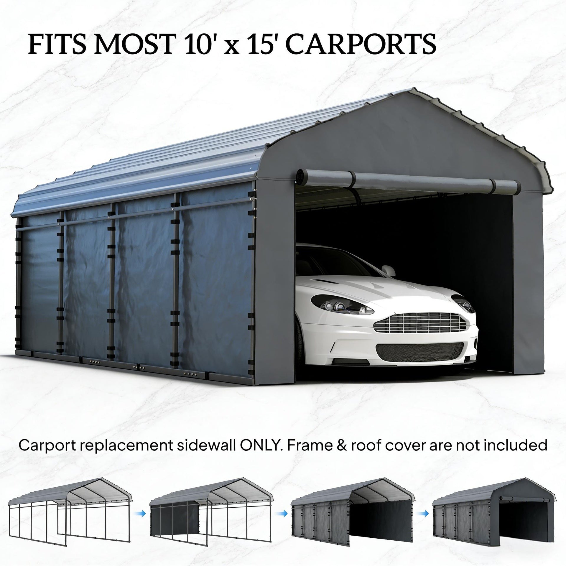 Practical Waterproof Replacement Side Wall Cover,Durable Carport Replacement Sidewall Panel(Only Carport Replacement Sidewall)
