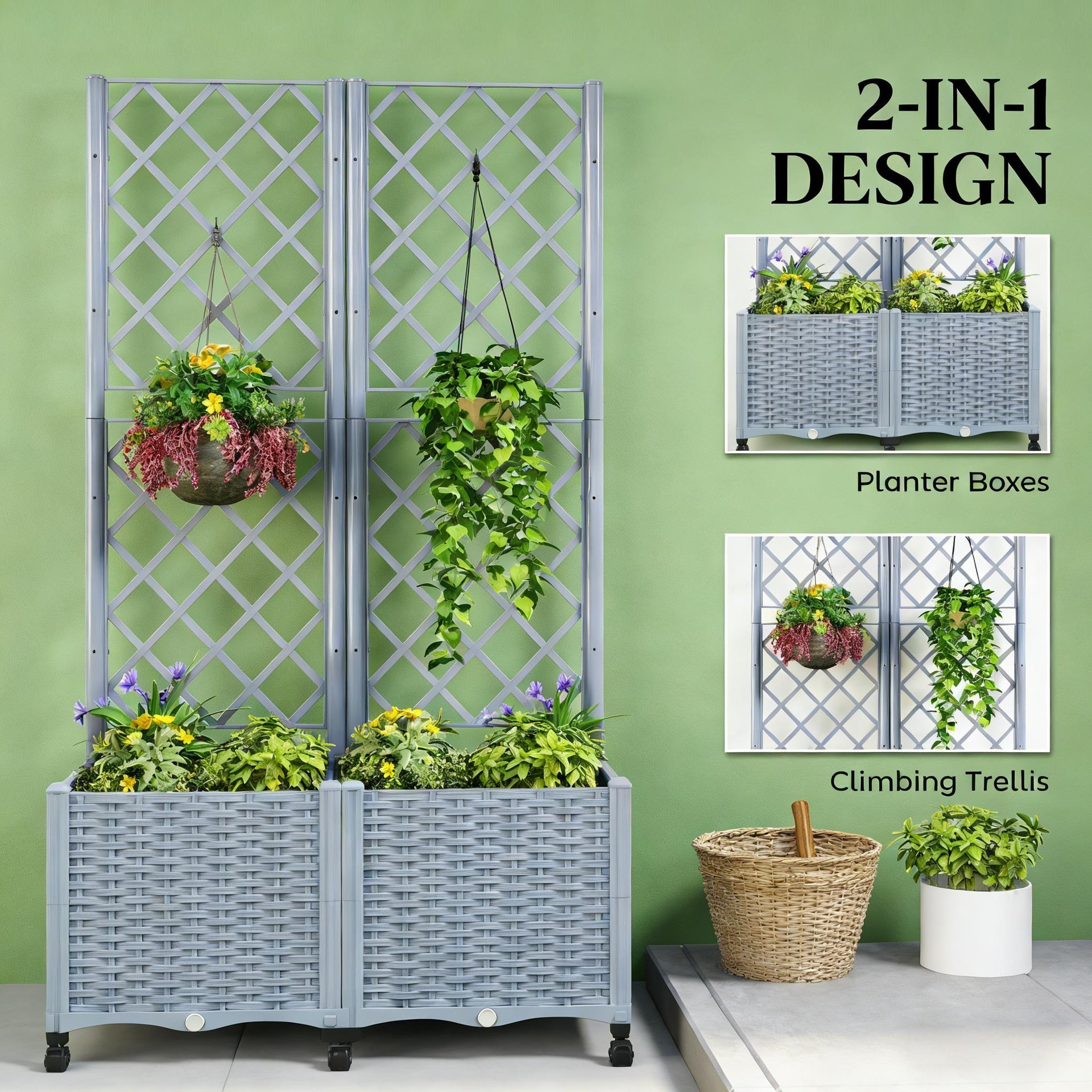 Mobile Raised Garden Bed,Outdoor Stylish Planter Box