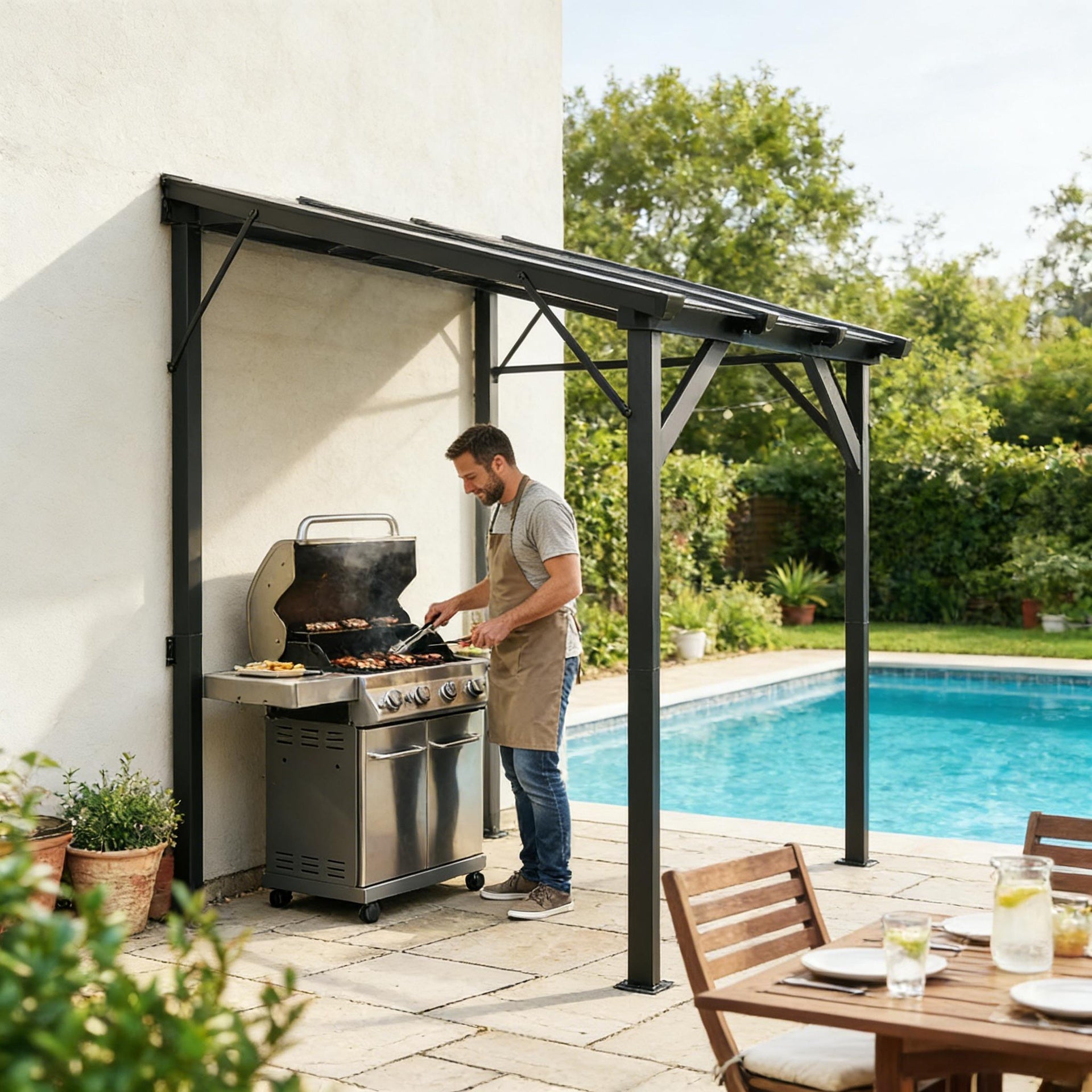Outdoor Canopy Shelter,Hardtop Grill Gazebo,Lean-to BBQ Shelter