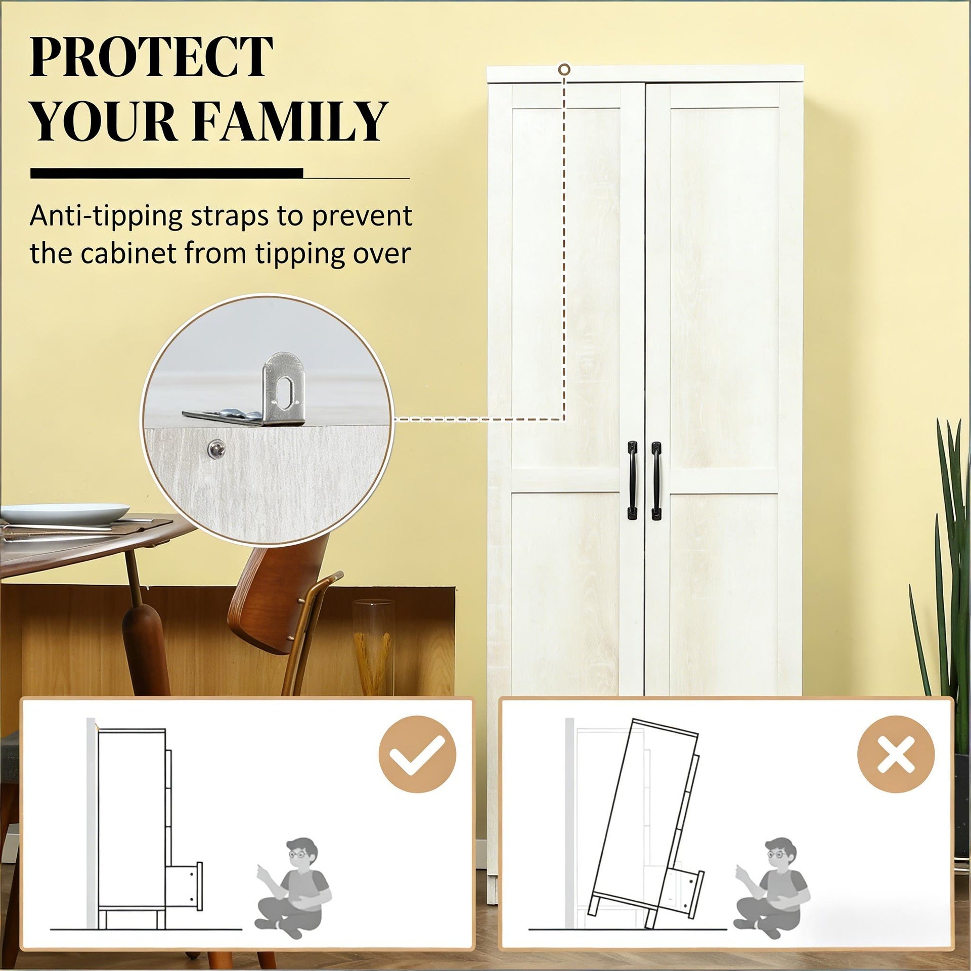 Sturdy Double Door Storage Cabinet,Freestanding Bedroom Cabinet,Kitchen Pantry Cabinet