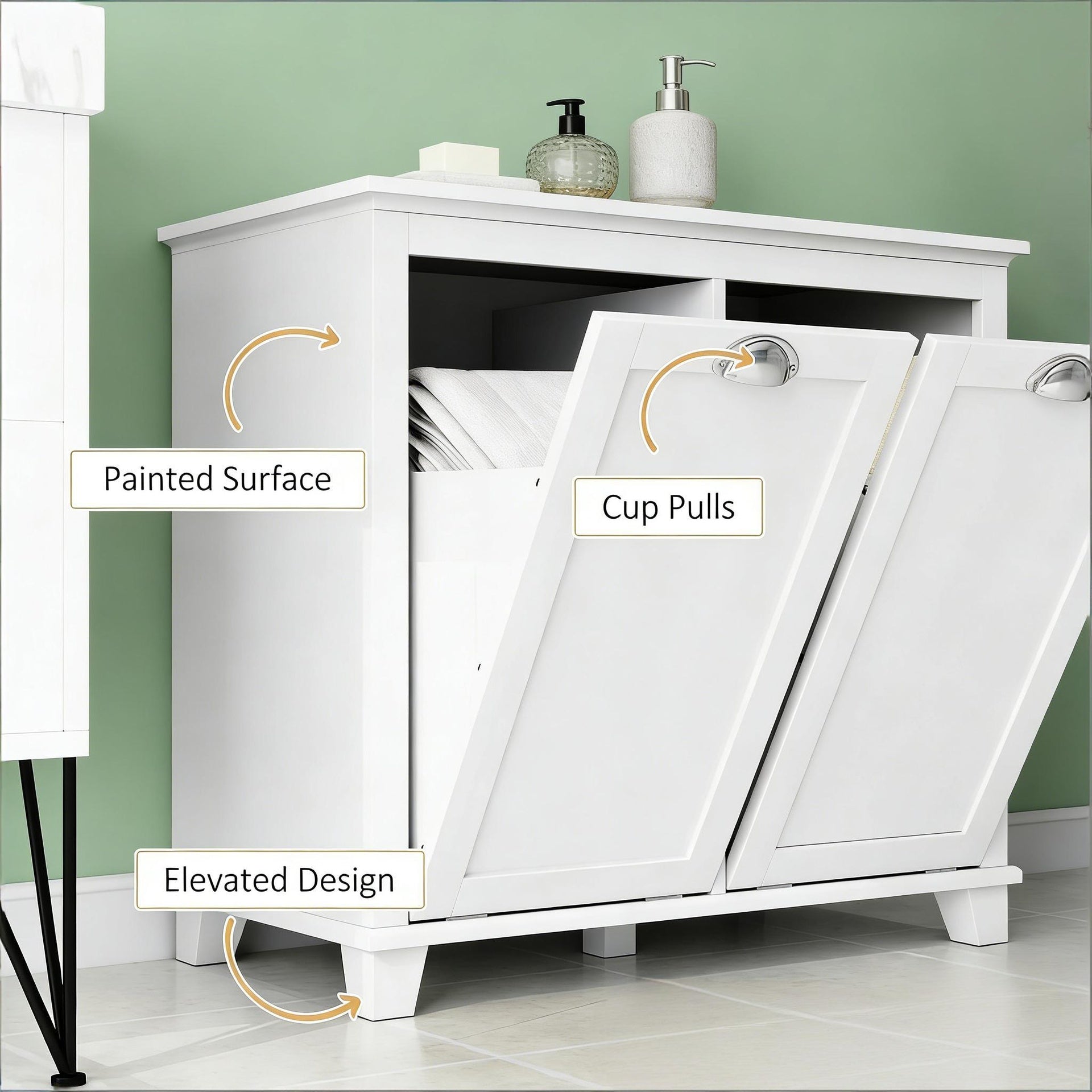 Home Floor Cabinet,Tilt out Laundry Hamper Cabinet,Sleek Storage Cabinet